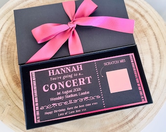 Personalised Scratch Card Concert Ticket, Surprise Concert Reveal, Scratch Off Ticket Stub, Foil Concert Keepsake