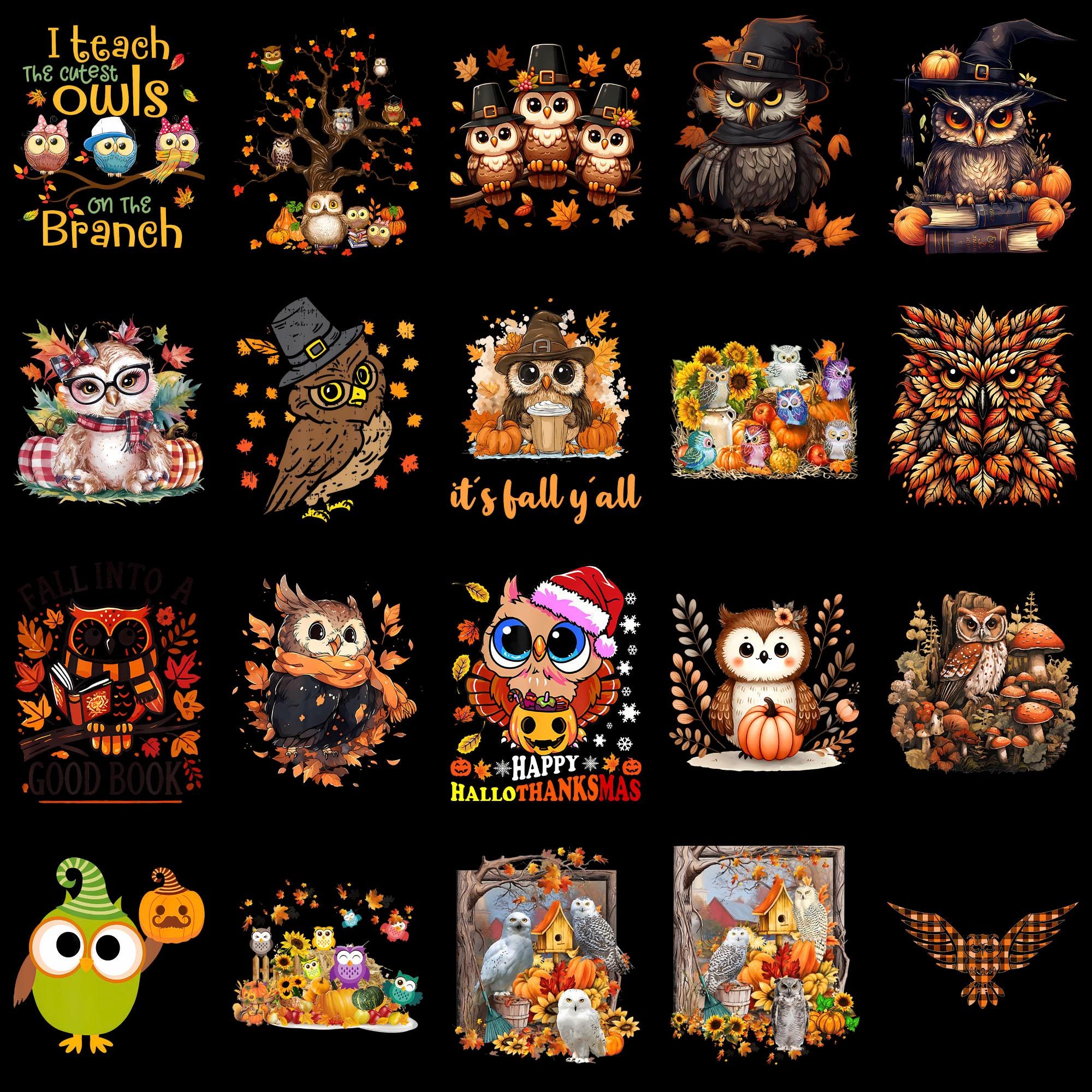Boho Floral Owl PNG, Autumn Thanksgiving Clipart, Cute Halloween Woodland Bird Sublimation Design, F
