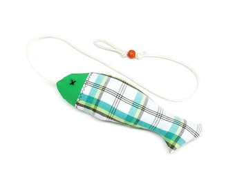 Organic Catnip Stuffed Fish Toy - Green Plaids