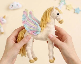 Handmade Unicorn Crochet Toy, Unicorn Stuffed Plush, Amigurumi Unicorn Toy, Rainbow Yarn Gift, Fantasy Amigurumi, Gift For Her, Baby Shower