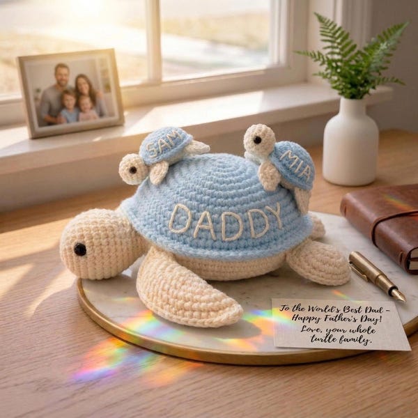 Personalized Turtle Family Crochet Plush, Custom Name Turtle Decor, Magnetic Baby Turtles, Mother Day Father Day Gift, Cute Family Keepsake