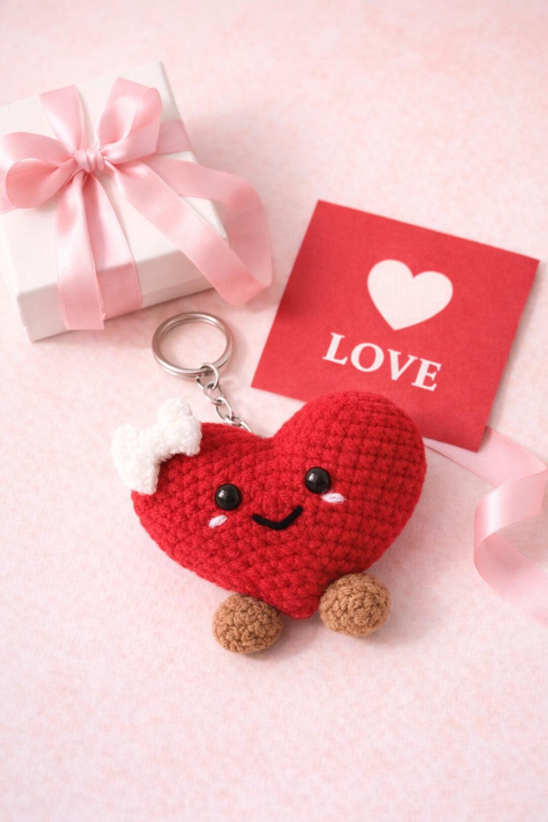 Handmade Crochet Heart Keychain – Valentine Gift, Cute Heart Plush ...