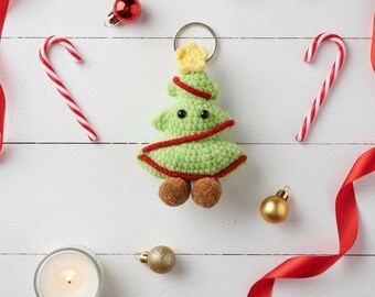 Crochet Christmas Tree Keychain, Handmade Holiday Ornament