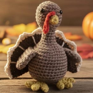 Gehaakte pluche kalkoen | Handgemaakt Thanksgiving-amigurumispeelgoed | Cadeau-idee herfsthuisdecoratie, amigurumi herfstdecor, herfstboerderijdecor