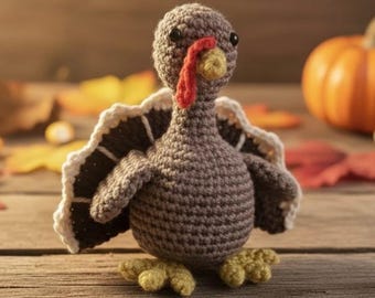 Pluszowy indyk na szydełku | Ręcznie robiona zabawka amigurumi na Święto Dziękczynienia | Pomysł na jesienny prezent do domu, jesienne dekoracje amigurumi, jesienne dekoracje wiejskie
