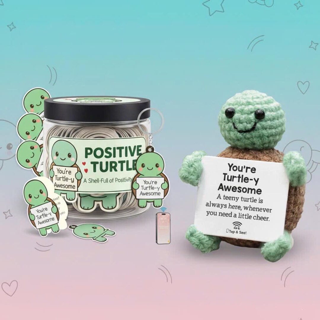 Positive Turtle Jar With 60 Affirmation Notes, Handmade Turtle Crochet ...