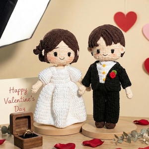 Handgjorda virkade dockor för bröllopspar – Personliga amigurumi för brud och brudgum, personlig bröllopspresent, jubileumsminne, förlovningsdekorationer