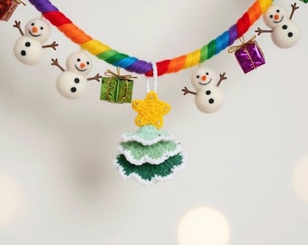 Handmade Crochet Christmas Tree Ornament, Green & White Holiday Decor