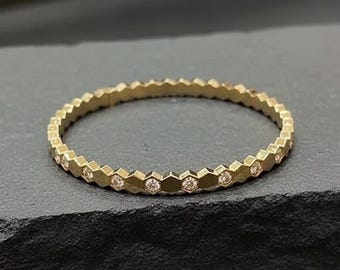 14K Solid Gold Hexagon Bangle Bracelet | Geometric Gold Bracelet | Minimalist Jewelry for Her | Stacking Gold Bangle | Everyday Gold Jewelry