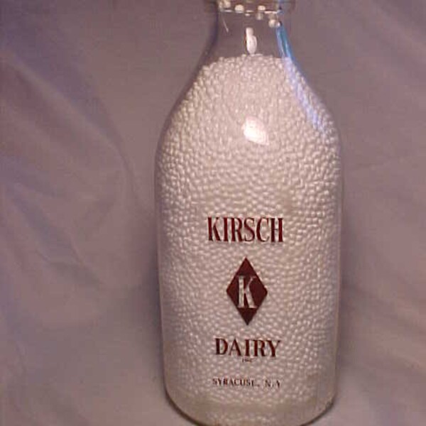 1955 Kirsch Dairy Inc. Syracuse, N.Y. , Half Gallon Maroon Pyro Square Milk Bottle, Country Kitchen Decor, New York History