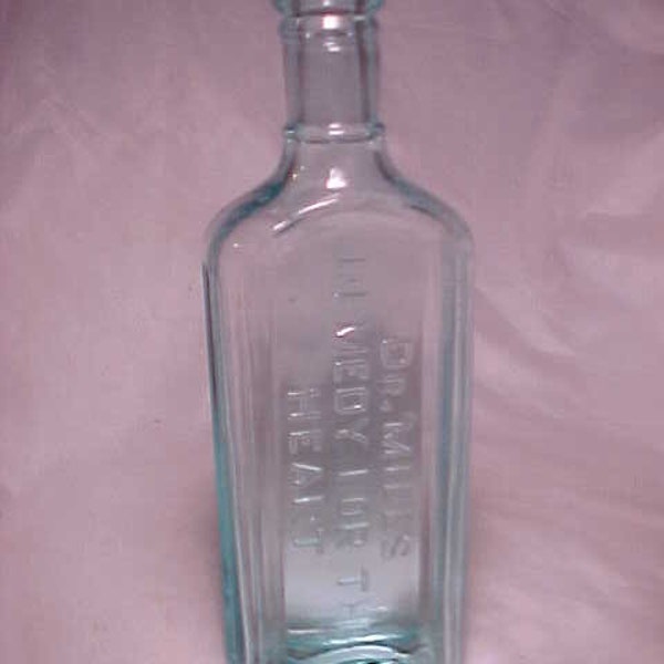 c1920s Dr. Miles Remedy For The Heart Elkhart, Indiana, Aqua Glass Cork Top Patent Medicine Bottle, Valentines Day Gift Idea
