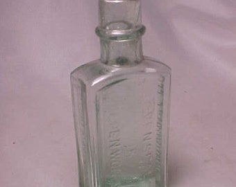 c1880s Kennedy & Co. props Seven Seals or Golden Wonder Pittsburgh, PA., Cork Top Aqua Blown Glass Patent Medicine Bottle, Drug Store Decor