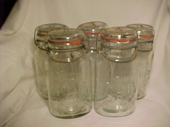 Vintage One Qt 7" Clear Glass Mid West Brand Canadian Fruit Canning Jar FREE S/H 