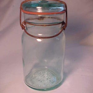 c1880s Trade Mark Lightning Putnam 623 Aqua Base Embossed Fruit Jar, Scarce Base Embossed only Jar, Fruit Jar Redbook # 1491 #2