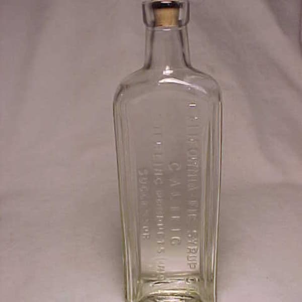 c1920 California Fig Syrup Co. Sterling Products Inc. Successor Califig, Clear Glass Cork Top Extract Bottle, Country Primitive Decor No.6