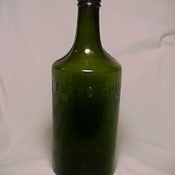 c1890s Ferro China Bisleri Bitters Milano, New York, Two Tone Green Cork Top Blown Glass Bitters Bottle, Back Bar Decor, Man Cave Decor