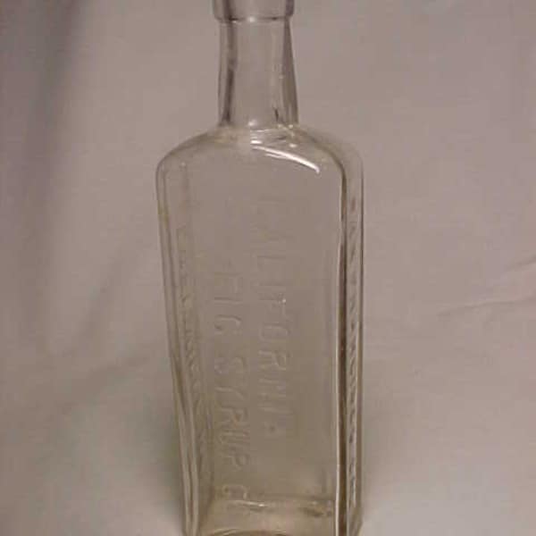 c1890s California Fig Syrup Co. San Francisco, Cal. & Louisville, KY. , Cork Top Clear Blown Glass Extract Bottle, Country Primitive Decor