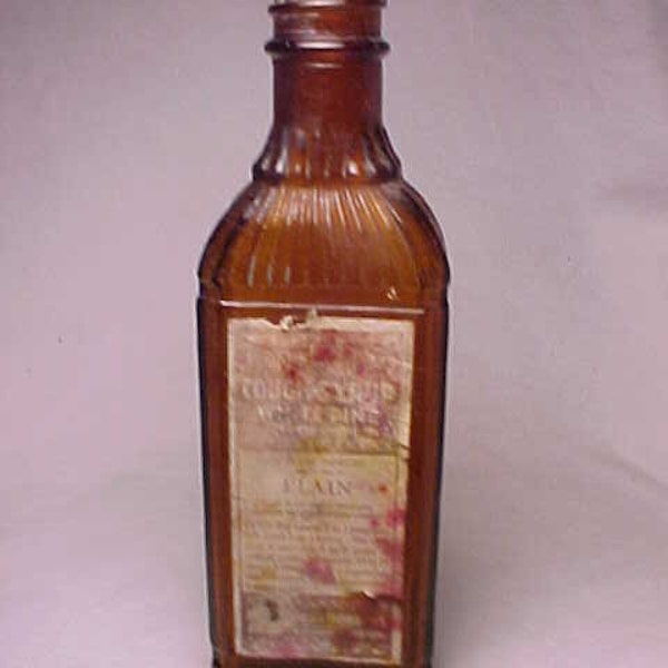 c1930s McKesson's Cough Syrup White Pine McKesson & Robbins Bridgeport, Conn., Medicine Bottle With paper label, Drug Store Decor