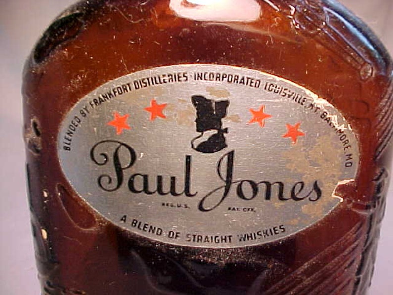 1942 Paul Jones Straight Whiskies blended by Frankfort Distilleries Louisville, Kentucky, Amber Glass screw top Whiskey Bottle Flask image 3