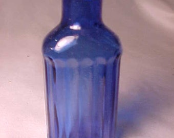 c1920s Rexall 1 oz. Ribbed Cobalt Blue 3 1/8 Inch Poison Bottle, Great Window or Wedding Decor, Halloween Decor, Drug Store Decor