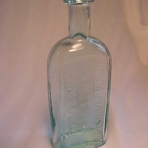 c1860s Dr. Poland's White Pine Compound by Dr. J. W. Poland Melrose, Mass., Cork Top Aqua Glass Patent Medicine Apothecary bottle No.4