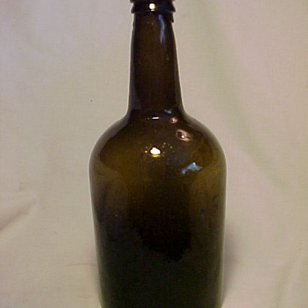 c1860s Quart Size Golden Amber Blown Glass Cork Top Mineral Water or Whiskey Wine Bottle Stoddard Glass or Early American Glass No.3