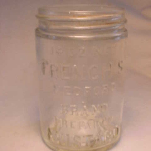 c1910-20s 14 oz. Net French's Medford Brand Prepared Mustard, Pint Canning Fruit Jar, Country Primitive Decor, Hoosier Cabinet Decor
