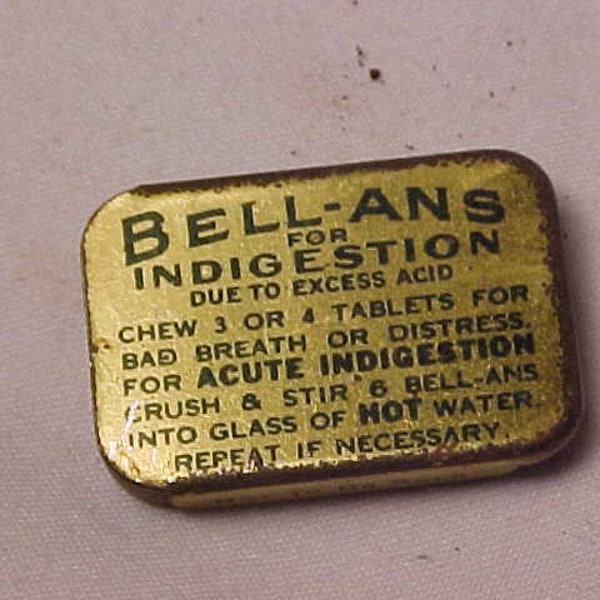 c1910-20 Bell Ans for Indigestion Bell & Company Inc Orangeburg, New York, Pocket Pill Tin fill from bottle not to be sold, Drug Store No.2