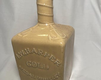 c1890s I. W. Harper Gold Medal Whiskey Louisville, Kentucky, EMPTY Pottery Whiskey Bottle, Back Bar Bottle, Back Bar Decor