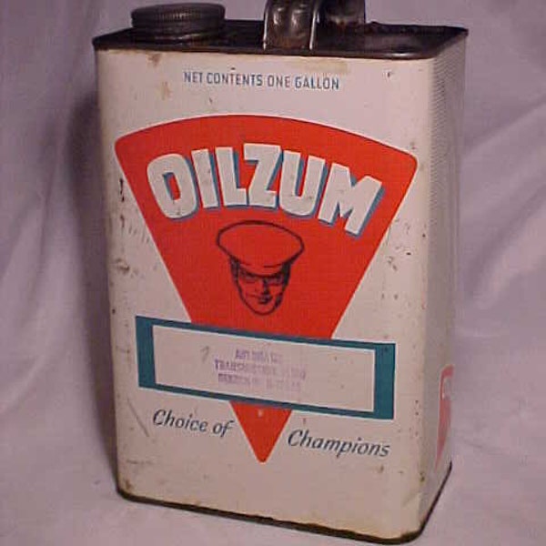 c1960s Oilzum Automatic Transmission Fluid The White Bagley Co. Worcester, Mass., Gallon Size Advertising Gas Station Can