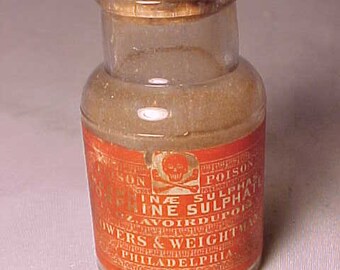 c1890s Powers Weightman Philadelphia, PA. Cork Top clear Glass Poison Bottle with the skull & crossbones Paper Label, this is EMPTY #2