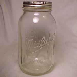 c1970s Midland Mason , Clear Quart Canning Fruit Jar, Country Primitive Decor, Kitchen Storage Container , Hoosier Jar