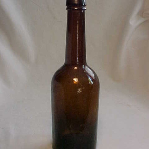 c1860-70s Stoddard Glass Works Keene, N.H. Long Neck Utility Stoddard Amber Glass Whiskey Back Bar Bottle or Medicine Bottle 8 3/4 inches