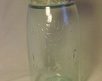 c1880s Mason's Hero Cross Patent Nov. 30th 1858, Aqua Quart Fruit Jar, Country Primitive Decor, Kitchen Storage Container , Hoosier Jar #4