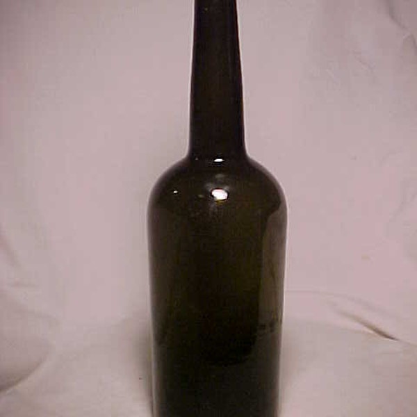 c1890s Wynand Fockink Amsterdam, Netherlands , Cork Top Olive Green Blown Glass Wine or Whiskey Bottle , Country Primitive Decor No.2