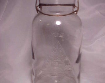 c1900-1920 Security Seal Clear Half Gallon Size Canning Fruit Jar, Country Primitive Decor, Wedding Decor, Country Kitchen Decor