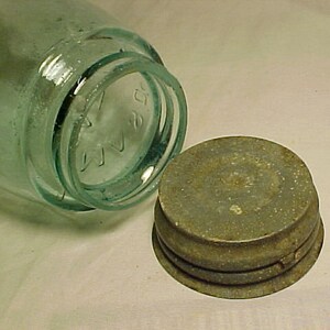 c1880s Mason's Patent Nov. 30th 1858 with Hero Cross on the reverse, Aqua Midget Pint Fruit Jar with the Zinc Lid, Country Primitive Decor 4 image 4