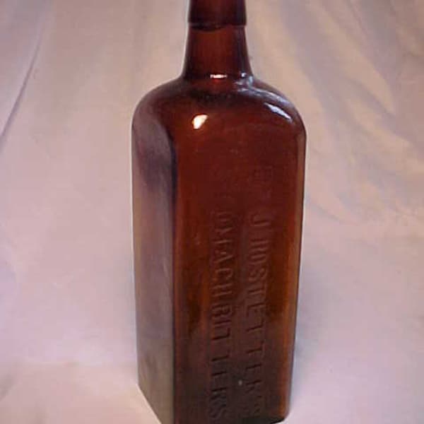 c1870-80s Dr. J. Hostetter's Stomach Bitters, Cork Top orange Amber Bitters Patent Medicine Bottle, Back Bar Decor, Back Bar Bottle