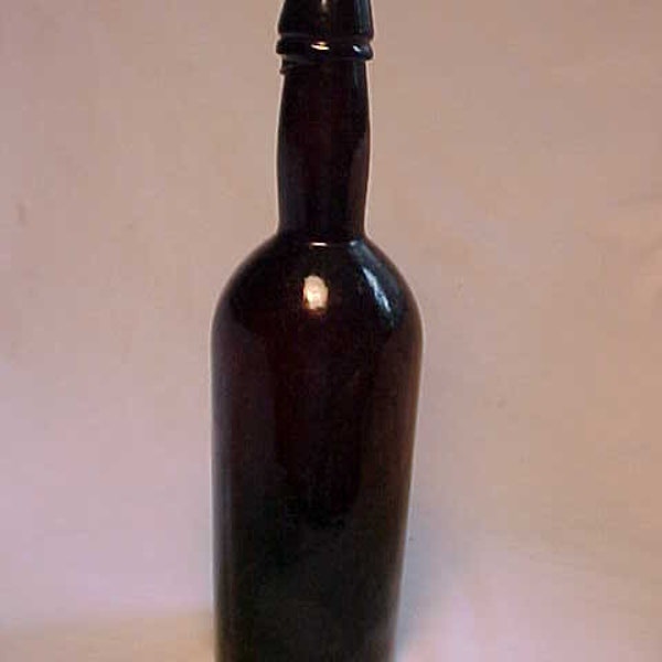 c1860-70s Stoddard Glass Works Keene, N.H. , 12 ounce size Ladies Leg Neck Red Amber Glass Beer or Whiskey Back Bar Bottle, Back Bar No.5