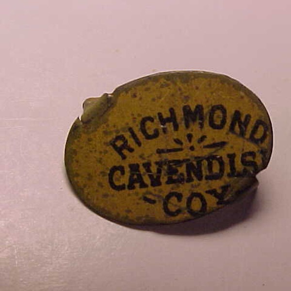 c1900-20s Richmond Cavendish Cox Tin Litho Tobacco Tag, Antique Tobacco Tin, Smoke Shop Decor