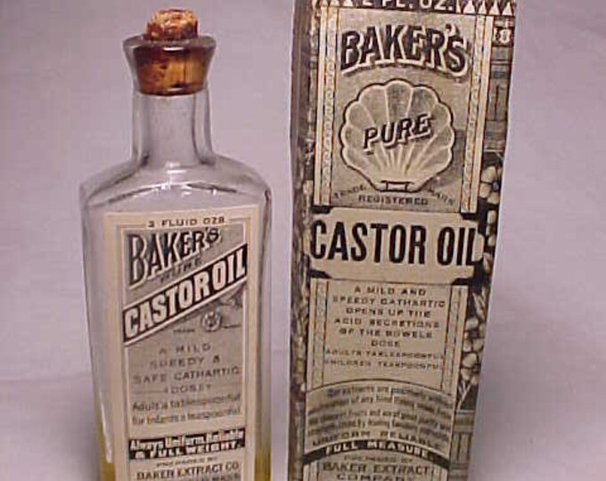 C1920s Baker's Pure Castor Oil Baker Extract Co. Portland, Maine and
