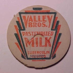 c1940-50s Valley Bros. pasteurized milk Manchester, N.H., New Hampshire milk bottle Cap, New Hampshire Dairy Farm History