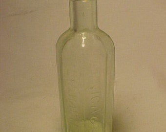 c1890s Arnica & Oil Liniment Burlington, Vermont , Cork Top Aqua Glass Veterinary Patent Medicine bottle , Country Primitive Decor