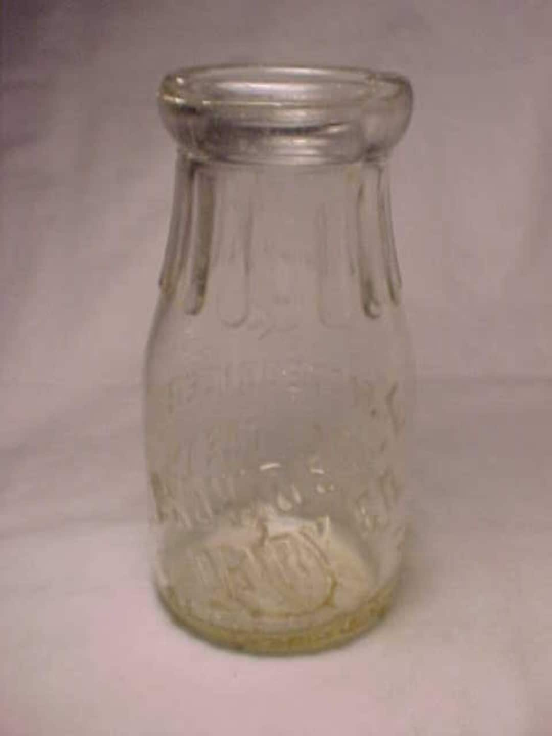 Vintage Hill View Dairy Glass Milk Jug Clear Bottle Orange Graphics 1/2  Half Gallon Container Providence RI Rhode Island USA 