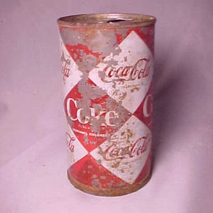 c1960s Coca Cola Coke Steel Juice Tab Soda Can, Back Bar Decor, Soda Fountain Decor