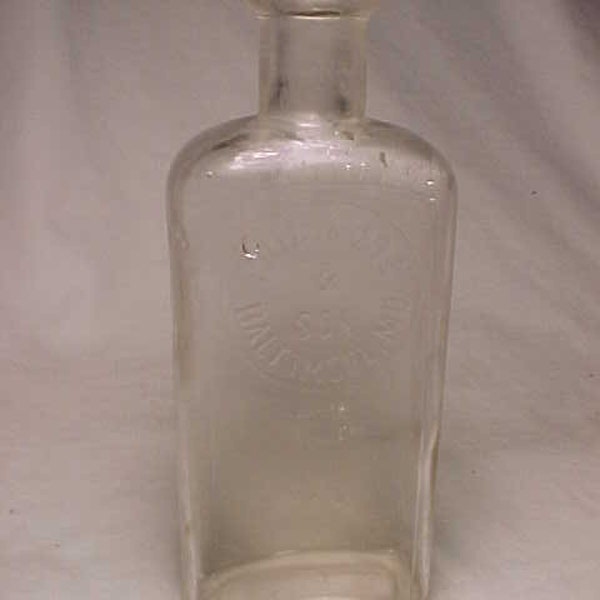 c1890s Phil Lobe & Son Baltimore, Maryland ,half Pint Cork Top Blown Glass Whiskey Flask, Back Bar Decor, Back Bottle, Man Cave Decor #2