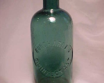 c1880s Burchardt's Disinfectant J. H. Harty & Co New York, Cork Top teal green blown glass Dental Oral Surgeon Dentist Bottle, Rare Medicine