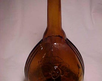 c1930s Open Pontil Jenny Lind & Homestead House Fislerville Glass Works Amber Calabash Historical Flask Bottle made by Clevenger Brothers #2