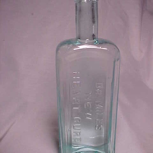 c1890s Dr. Miles New Heart Cure Elkhart, Indiana , Aqua Glass Cork Top Patent Medicine Bottle, Great Valentines Day Gift, Drug Store Decor 3