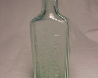 c1890s Franklin Hart Floraplexion Cures Dyspepsia Liver Complaint and Consumption New York, Cork Top Aqua Blown Glass Patent Medicine bottle